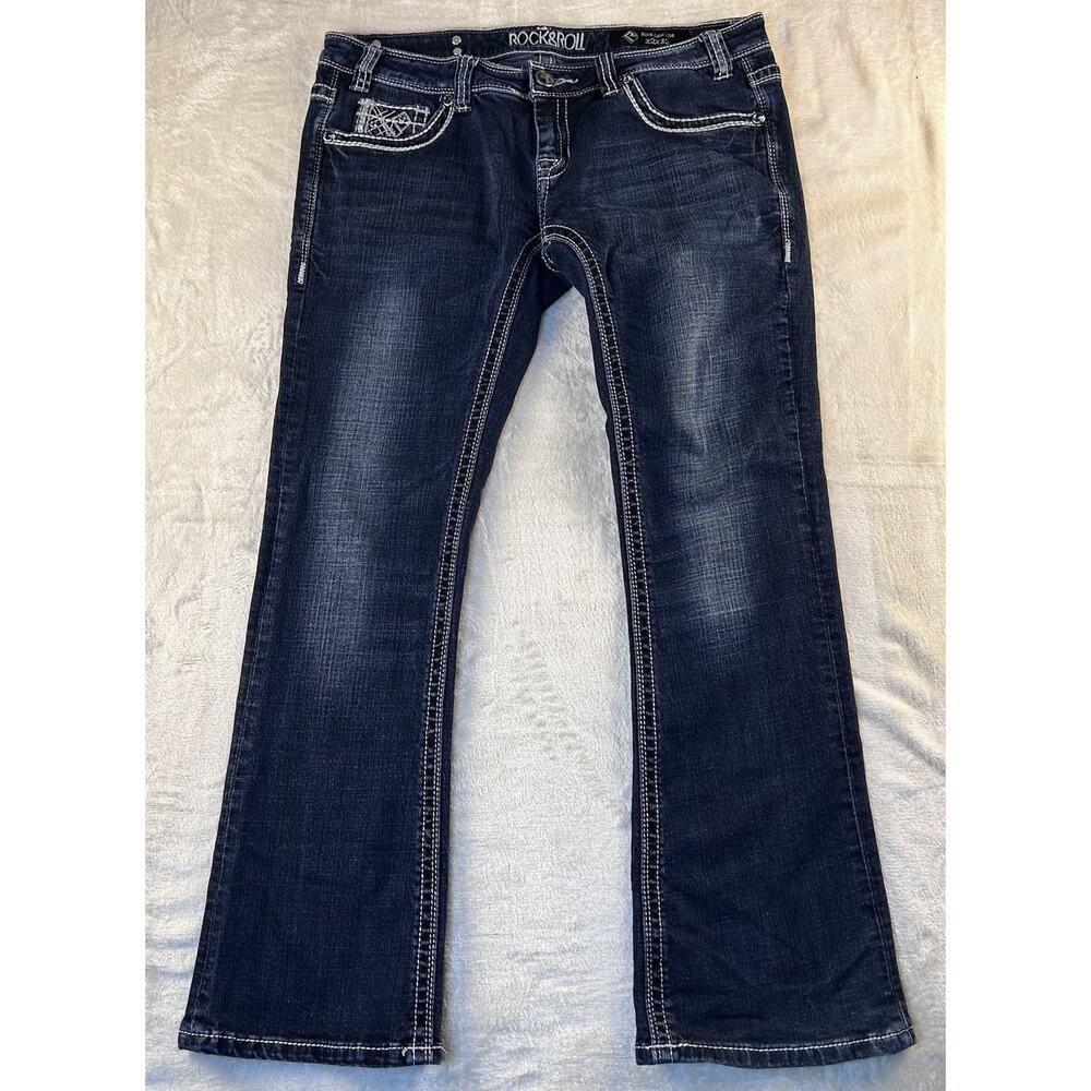 Rock & Roll Cowgirl Jeans Womens 32x32 Rival Low Rise Bootcut Dark Wash #W6-1529